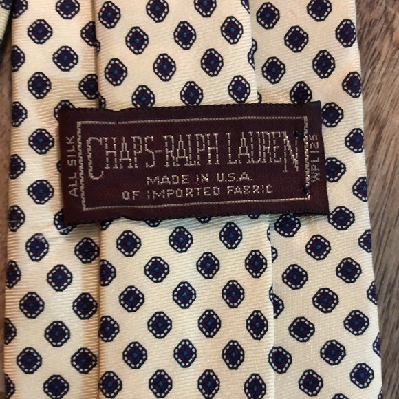 Vtg RALPH LAUREN 100% Silk  Necktie Luxe Designer Yellow Blue Diamond USA Made - Picture 16 of 16